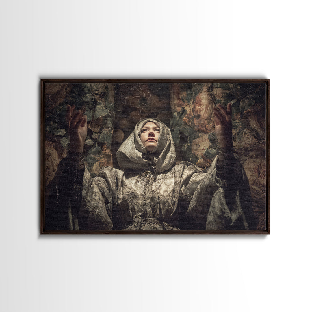 The Moon Priestess, Medieval Grotesque Art, Landscape Wall Art, Dark Fantasy Wall Art, Canvas Print, Halloween Wall Art