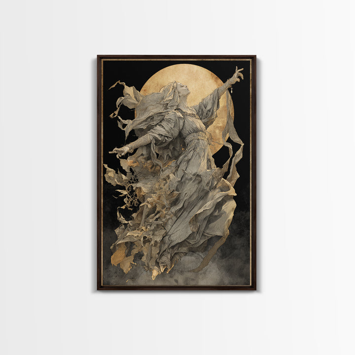 The Moon Priestess, Dark Renaissance Art, Vertical Wall Art, Dark Halloween Decor, Canvas Print, Halloween Wall Art