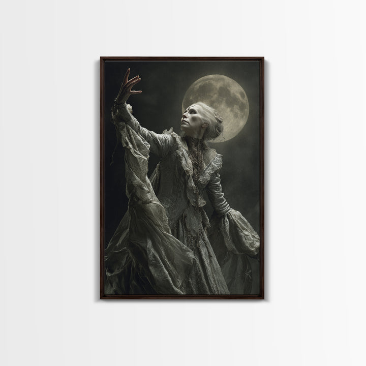 The Moon Priestess, Gothic Nightmare Art, Vertical Wall Art, Dark Halloween Decor, Canvas Print, Halloween Wall Art, Gothic Home Decor