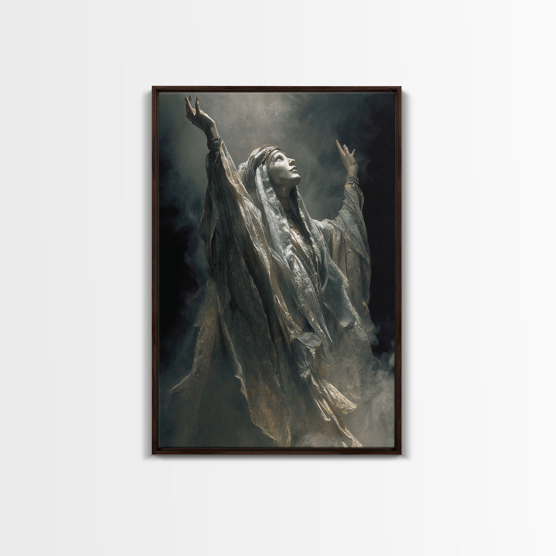 The Moon Priestess, Ornate Symbolist Art, Vertical Wall Art, Dark Halloween Decor, Canvas Print, Halloween Wall Art