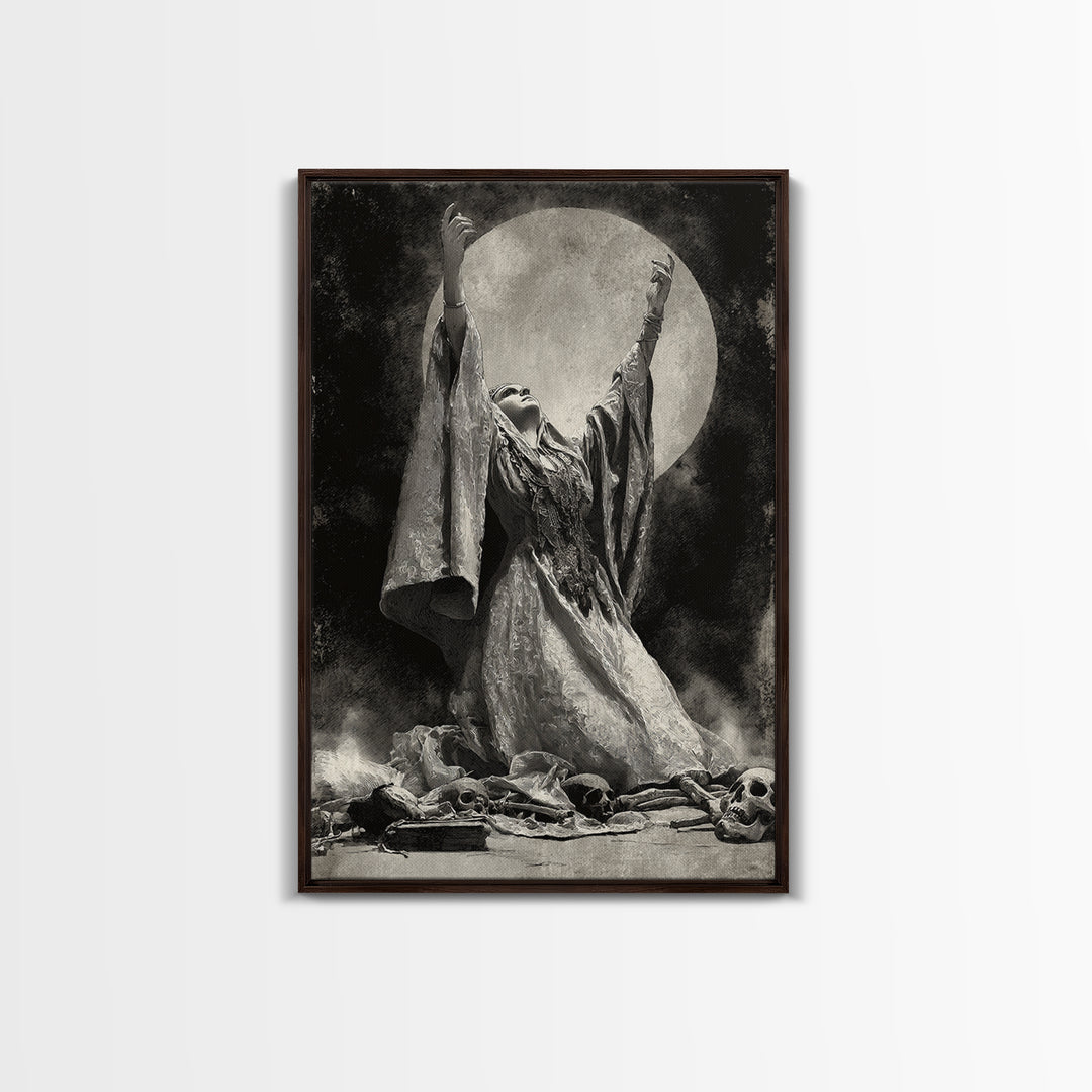 The Moon Priestess, Decadent Gothic Art, Vertical Wall Art, Gothic Horror Wall Art, Framed Canvas Print, Halloween Wall Art