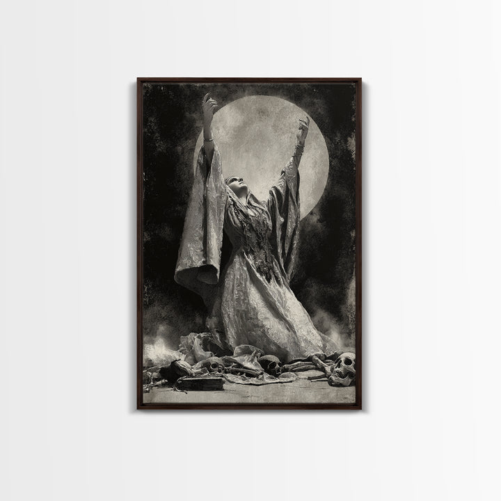 The Moon Priestess, Decadent Gothic Art, Vertical Wall Art, Gothic Horror Wall Art, Framed Canvas Print, Halloween Wall Art