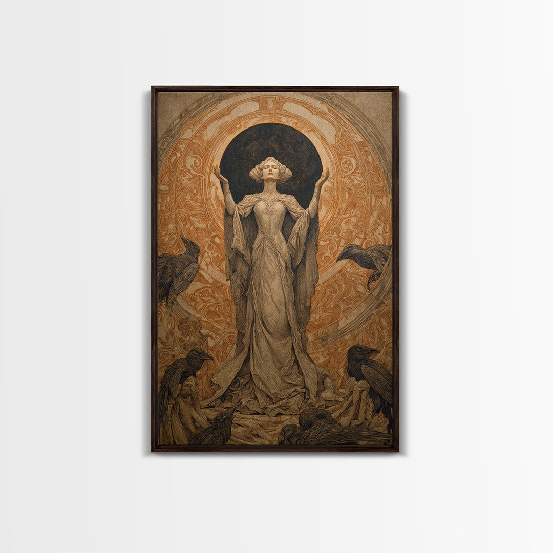 The Moon Priestess, Symbolist Death Art, Vertical Wall Art, Dark Halloween Decor, Canvas Print, Halloween Wall Art