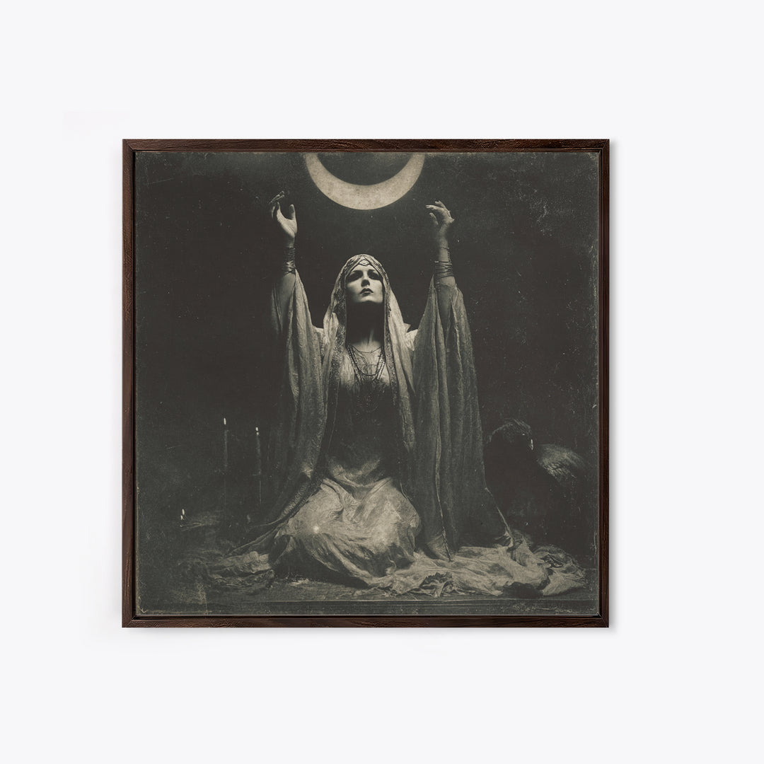 The Moon Priestess, Dark Symbolist Art, Square Wall Art, Dark Fantasy Wall Art, Framed Canvas Print, Halloween Wall Art