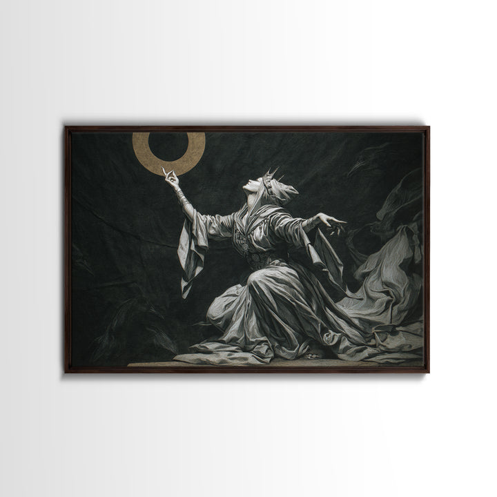 The Moon Priestess, Expressionist Nightmare Art, Landscape Wall Art, Dark Halloween Decor, Framed Canvas Print, Halloween Wall Art
