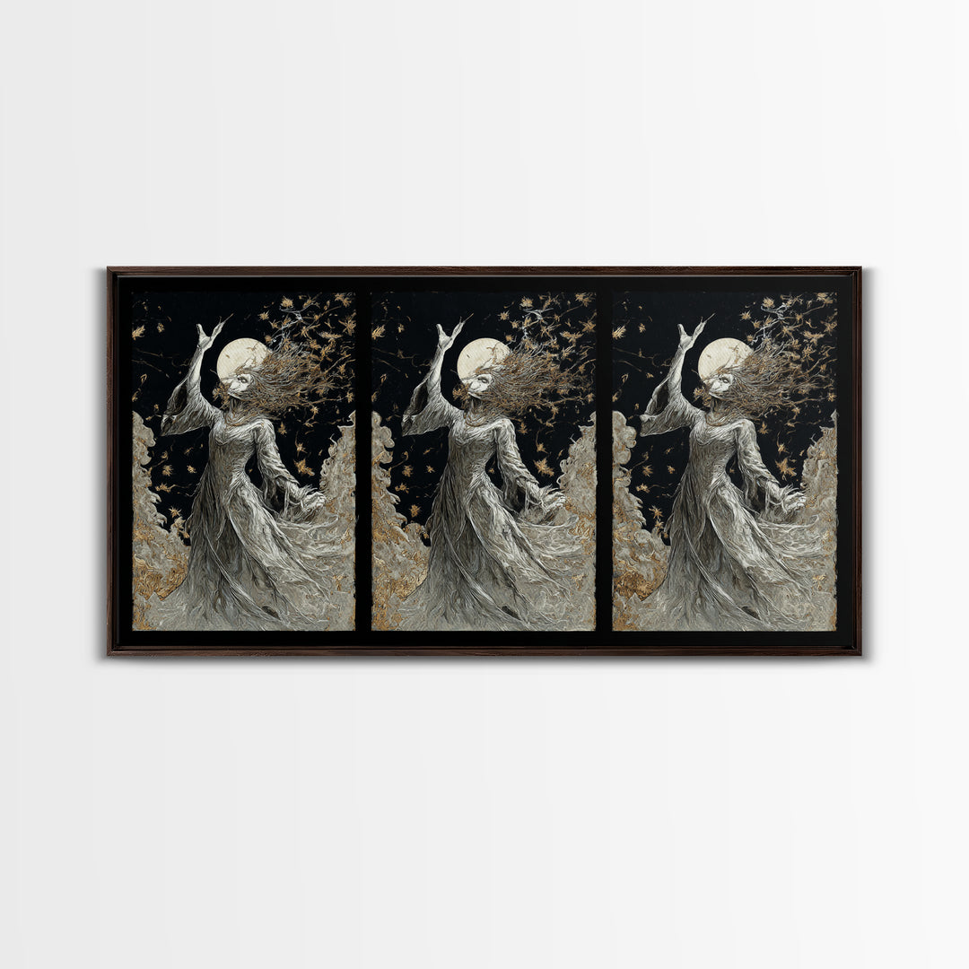The Moon Priestess, Grotesque Carnival Art, Wide Panoramic Art, Macabre Wall Art, Framed Canvas Print, Halloween Wall Art, Halloween Decor