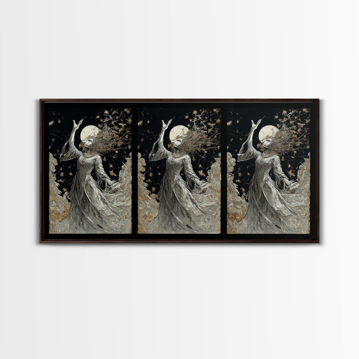 The Moon Priestess, Grotesque Carnival Art, Wide Panoramic Art, Macabre Wall Art, Framed Canvas Print, Halloween Wall Art, Halloween Decor
