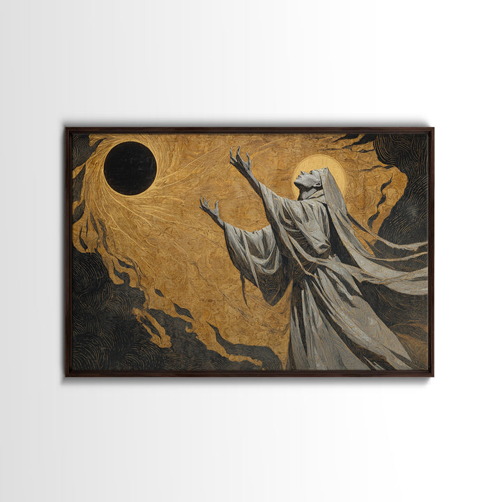 The Moon Priestess, Expressionist Gothic Art, Landscape Wall Art, Dark Halloween Decor, Canvas Print, Halloween Wall Art