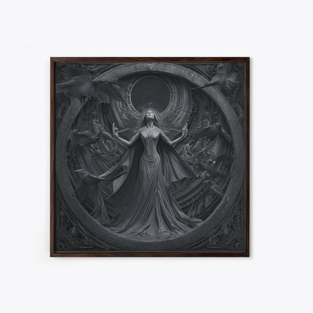 The Moon Priestess, Biomechanical Horror Art, Square Wall Art, Macabre Wall Art, Framed Canvas Print, Halloween Wall Art, Dark Fantasy Art