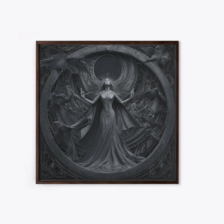 The Moon Priestess, Biomechanical Horror Art, Square Wall Art, Macabre Wall Art, Framed Canvas Print, Halloween Wall Art, Dark Fantasy Art