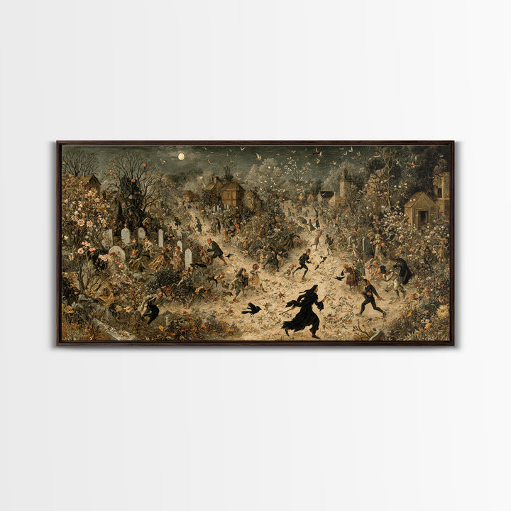 The Graveyard Gardener, Northern Renaissance Horror, Wide Panoramic Art, Gothic Horror Wall Art, Canvas Print, Halloween Wall Art