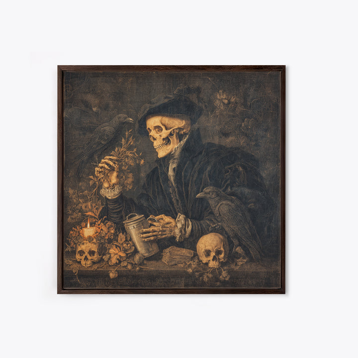 The Graveyard Gardener, Danse Macabre Art, Square Wall Art, Macabre Wall Art, Canvas Print, Halloween Wall Art