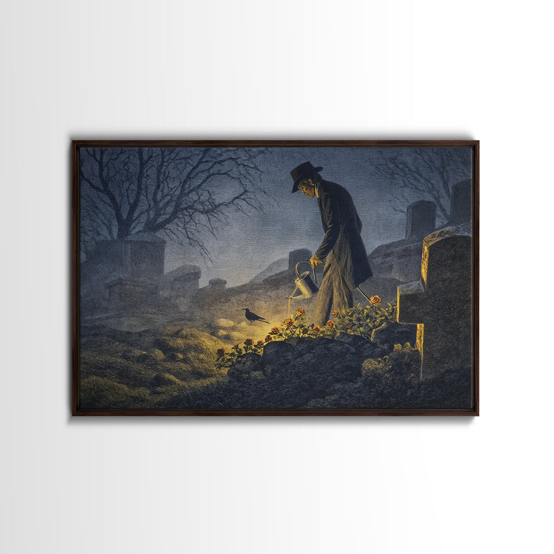 The Graveyard Gardener, Romantic Gothic Landscape, Landscape Wall Art, Dark Halloween Decor, Canvas Print, Halloween Wall Art
