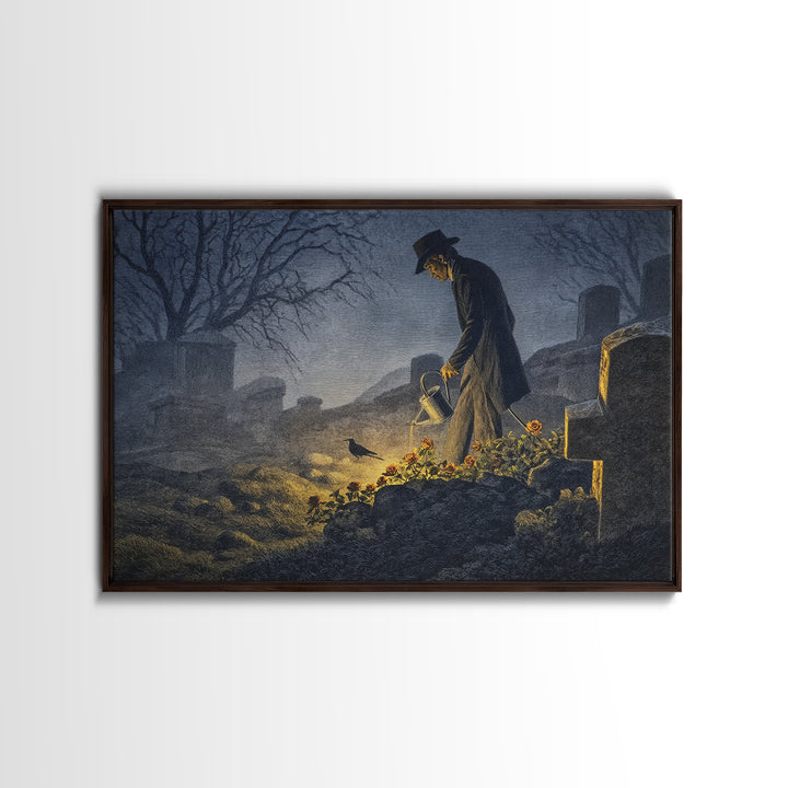The Graveyard Gardener, Romantic Gothic Landscape, Landscape Wall Art, Dark Halloween Decor, Canvas Print, Halloween Wall Art