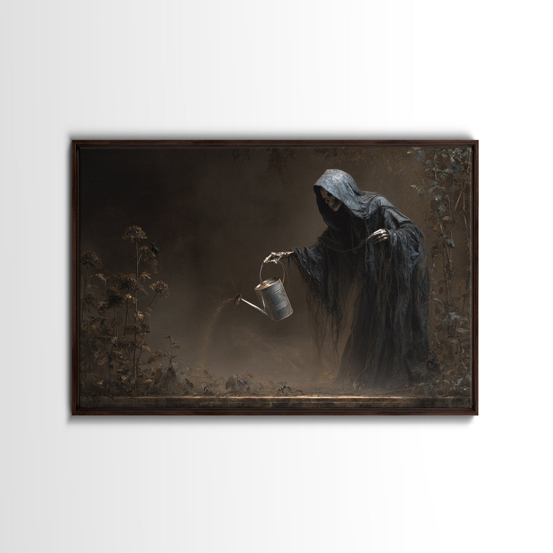 The Graveyard Gardener, Symbolist Gothic Landscape, Landscape Wall Art, Dark Halloween Decor, Framed Canvas Print, Halloween Wall Art