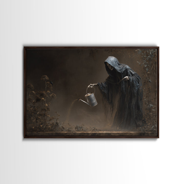 The Graveyard Gardener, Symbolist Gothic Landscape, Landscape Wall Art, Dark Halloween Decor, Framed Canvas Print, Halloween Wall Art