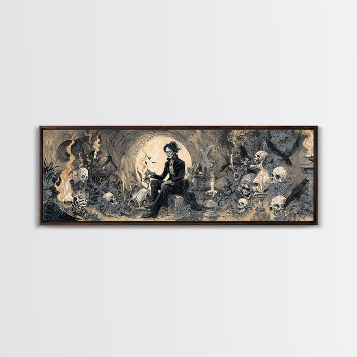 The Graveyard Gardener, Decadent Gothic Art, Extra Wide Wall Art, Dark Halloween Decor, Framed Canvas Print, Halloween Wall Art