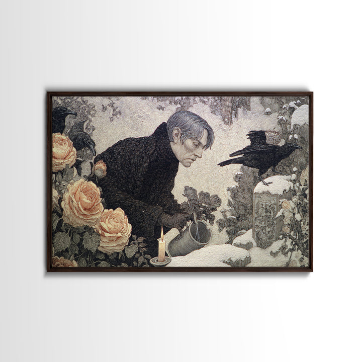 The Graveyard Gardener, Symbolist Death Art, Landscape Wall Art, Macabre Wall Art, Canvas Print, Halloween Wall Art