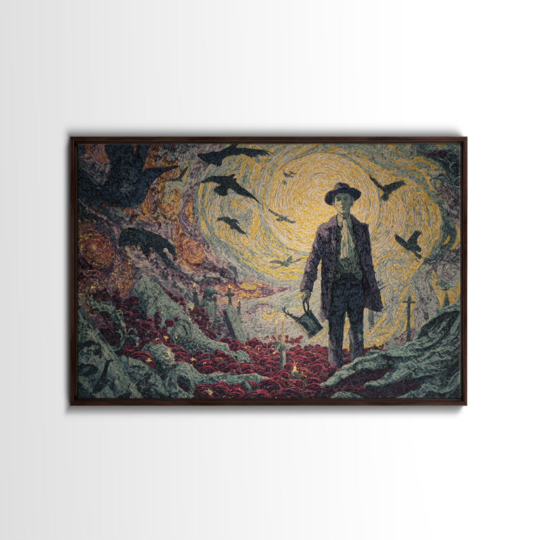 The Graveyard Gardener, Expressionist Gothic Art, Landscape Wall Art, Gothic Horror Wall Art, Framed Canvas Print, Halloween Wall Art