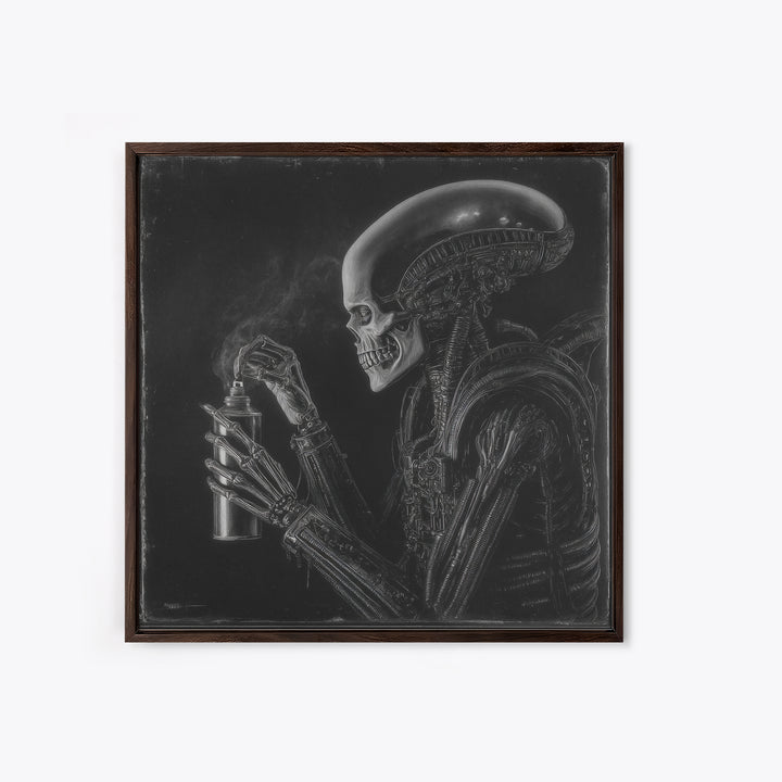 The Graveyard Gardener, Biomechanical Horror Art, Square Wall Art, Dark Fantasy Wall Art, Framed Canvas Print, Halloween Wall Art