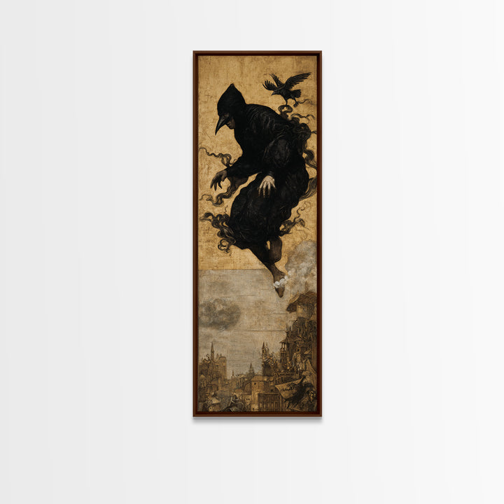 The Crow-Masked Assassin, Medieval Grotesque Art, Tall Narrow Wall Art, Gothic Horror Wall Art, Canvas Print, Halloween Wall Art
