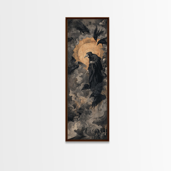 The Crow-Masked Assassin, Dark Renaissance Art, Tall Narrow Wall Art, Dark Halloween Decor, Canvas Print, Halloween Wall Art