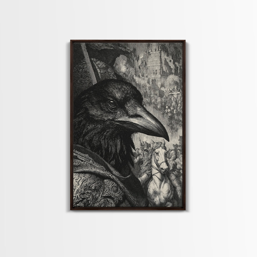 The Crow-Masked Assassin, Renaissance Engraving Art, Vertical Wall Art, Gothic Horror Wall Art, Framed Canvas Print, Halloween Wall Art