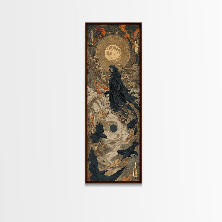 The Crow-Masked Assassin, Visionary Gothic Art, Tall Narrow Wall Art, Dark Halloween Decor, Framed Canvas Print, Halloween Wall Art