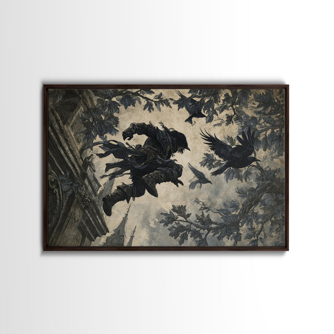 The Crow-Masked Assassin, Romantic Gothic Landscape, Landscape Wall Art, Gothic Horror Wall Art, Framed Canvas Print
