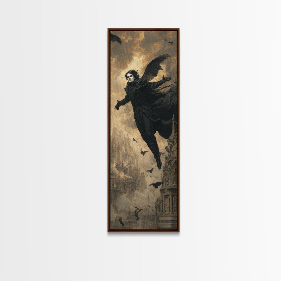 The Crow-Masked Assassin, Apocalyptic Romantic Art, Tall Narrow Wall Art, Gothic Horror Wall Art, Framed Canvas Print, Halloween Wall Art