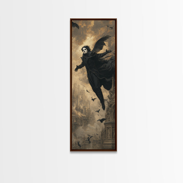 The Crow-Masked Assassin, Apocalyptic Romantic Art, Tall Narrow Wall Art, Gothic Horror Wall Art, Framed Canvas Print, Halloween Wall Art