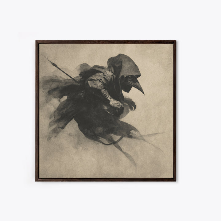 The Crow-Masked Assassin, Symbolist Dream Art, Square Wall Art, Gothic Horror Wall Art, Framed Canvas Print, Halloween Wall Art