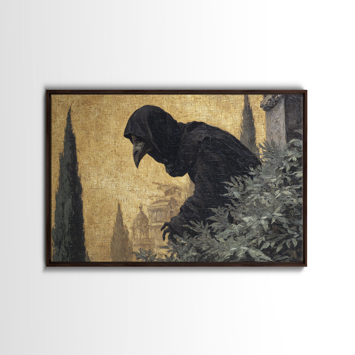 The Crow-Masked Assassin, Symbolist Gothic Landscape, Landscape Wall Art, Dark Halloween Decor, Framed Canvas Print, Halloween Wall Art