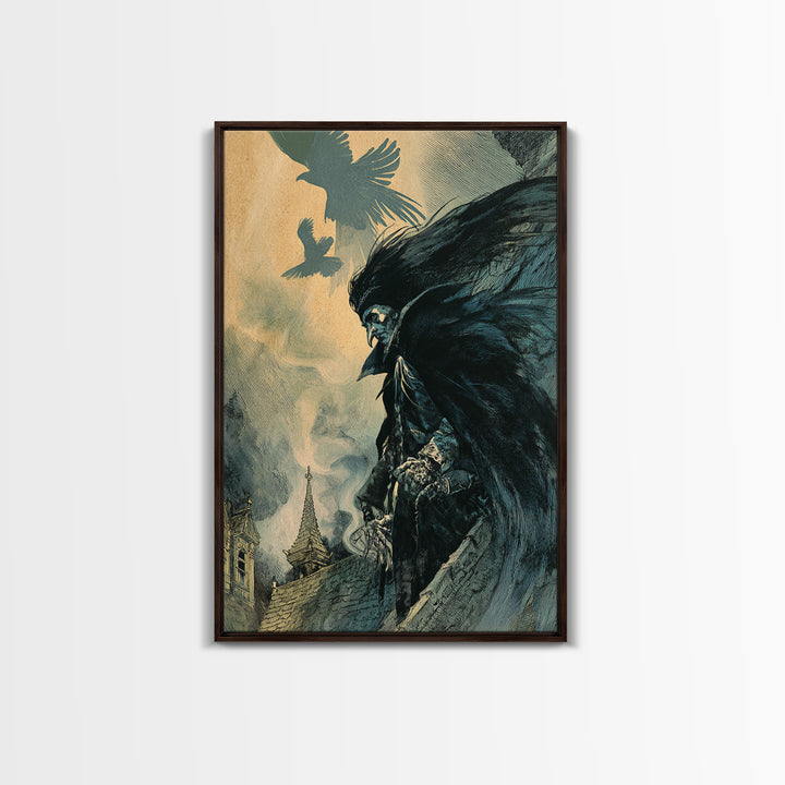 The Crow-Masked Assassin, Decadent Gothic Art, Vertical Wall Art, Gothic Horror Wall Art, Canvas Print, Halloween Wall Art