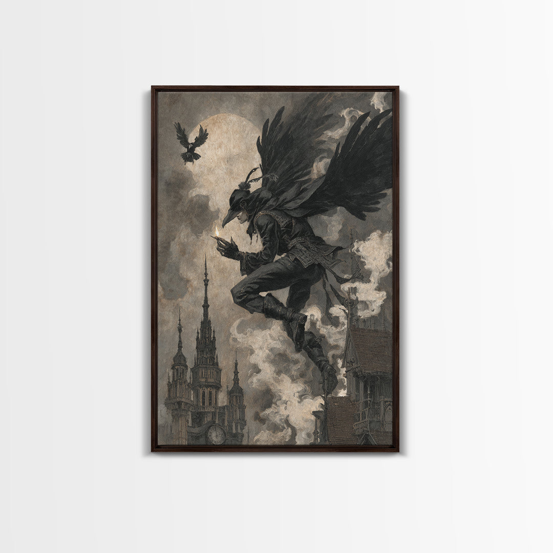The Crow-Masked Assassin, Dark Symbolist Art, Vertical Wall Art, Macabre Wall Art, Canvas Print, Halloween Wall Art