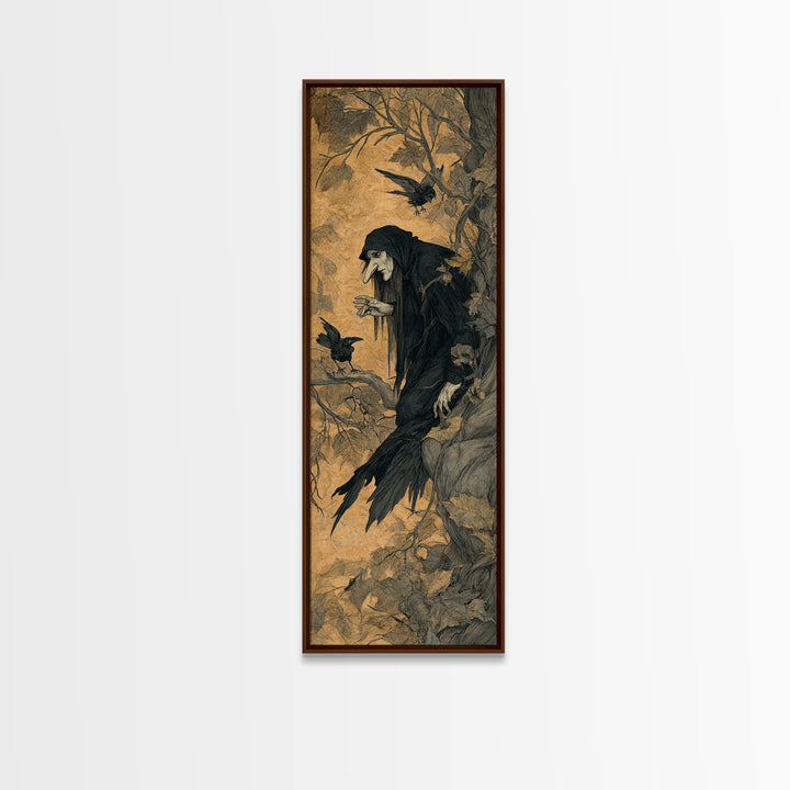 The Crow-Masked Assassin, Gothic Storybook Art, Tall Narrow Wall Art, Gothic Horror Wall Art, Framed Canvas Print, Halloween Wall Art