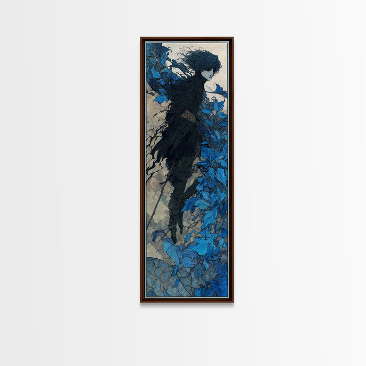 The Crow-Masked Assassin, Stained Glass Gothic Art, Tall Narrow Wall Art, Dark Halloween Decor, Framed Canvas Print, Halloween Wall Art