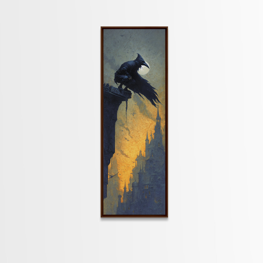 The Crow-Masked Assassin, Surreal Apocalyptic Art, Tall Narrow Wall Art, Dark Halloween Decor, Canvas Print, Halloween Wall Art
