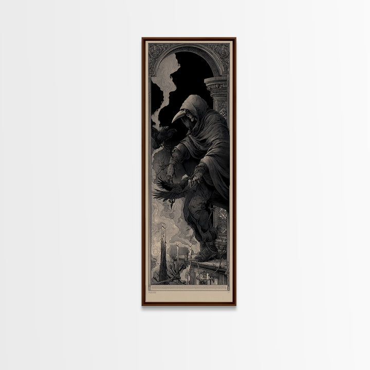 The Crow-Masked Assassin, Biomechanical Horror Art, Tall Narrow Wall Art, Macabre Wall Art, Canvas Print, Halloween Wall Art