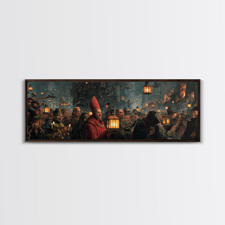 The Lantern Mage, Medieval Grotesque Art, Extra Wide Wall Art, Dark Fantasy Wall Art, Canvas Print, Halloween Wall Art