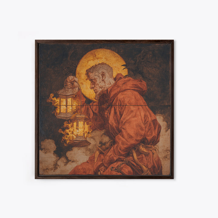 The Lantern Mage, Dark Renaissance Art, Square Wall Art, Gothic Horror Wall Art, Canvas Print, Halloween Wall Art