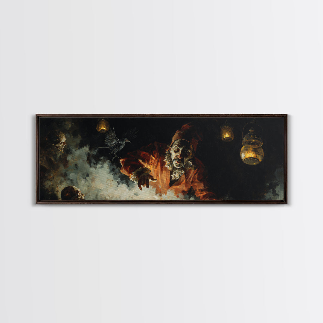 The Lantern Mage, Dark Romantic Horror Art, Extra Wide Wall Art, Gothic Horror Wall Art, Framed Canvas Print, Halloween Wall Art