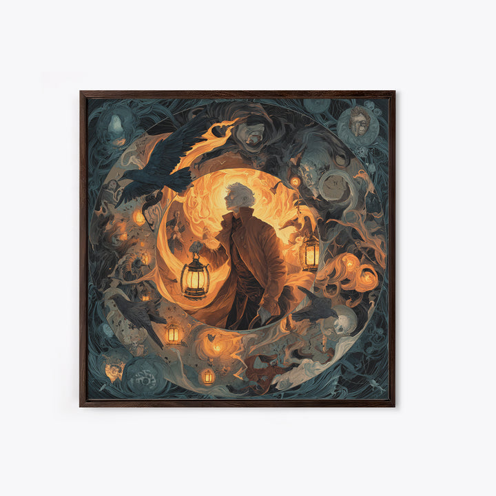 The Lantern Mage, Gothic Nightmare Art, Square Wall Art, Macabre Wall Art, Canvas Print, Halloween Wall Art, Gothic Home Decor