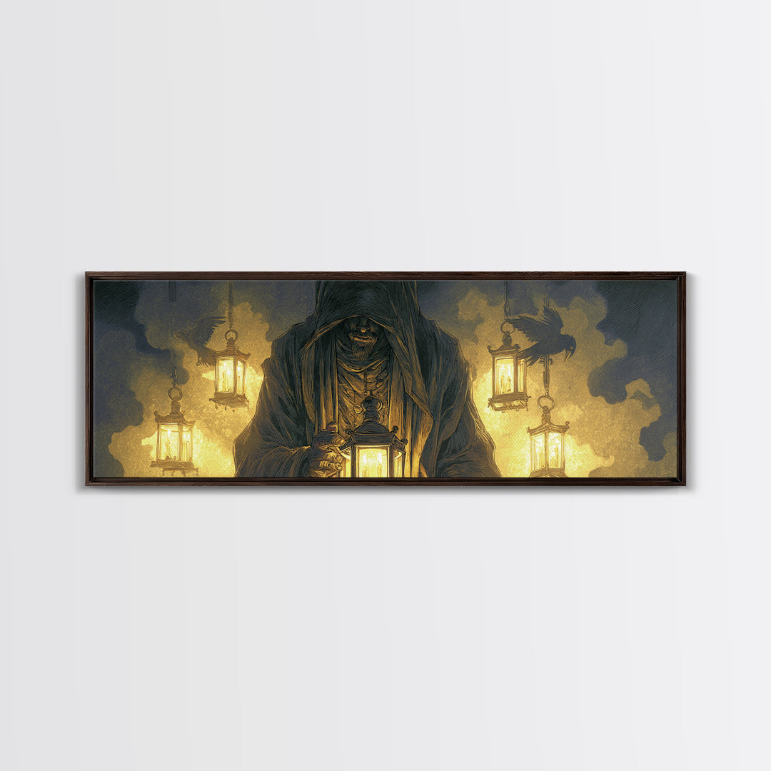 The Lantern Mage, Visionary Gothic Art, Extra Wide Wall Art, Dark Fantasy Wall Art, Framed Canvas Print, Halloween Wall Art