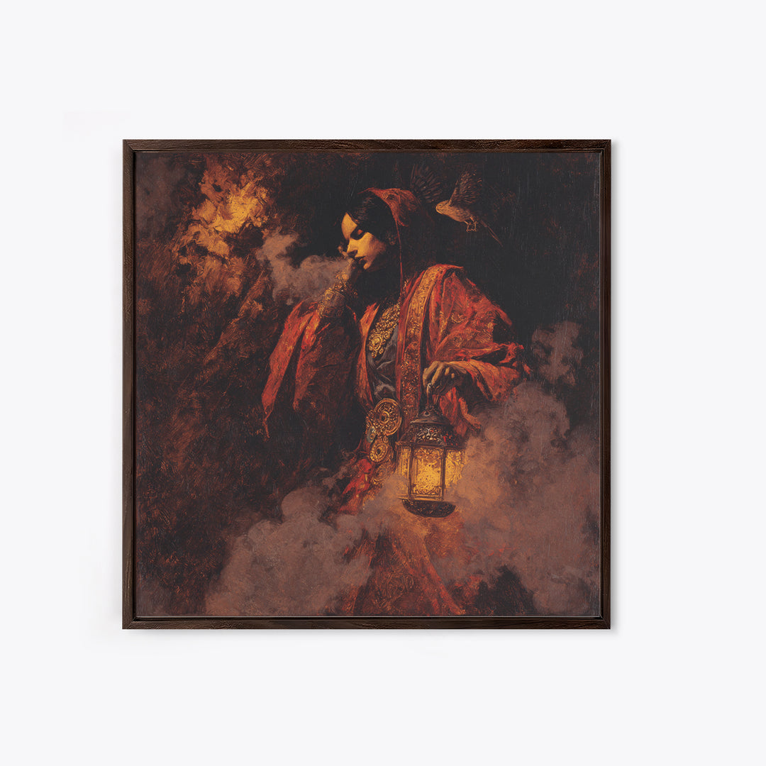 The Lantern Mage, Ornate Symbolist Art, Square Wall Art, Dark Halloween Decor, Canvas Print, Halloween Wall Art, Dark Fantasy Art