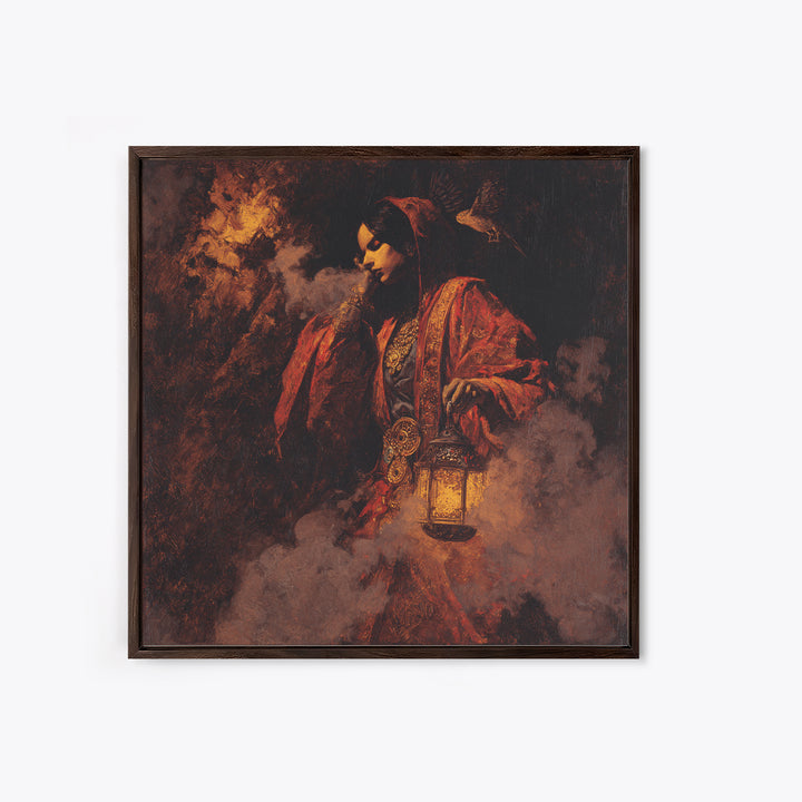 The Lantern Mage, Ornate Symbolist Art, Square Wall Art, Dark Halloween Decor, Canvas Print, Halloween Wall Art, Dark Fantasy Art