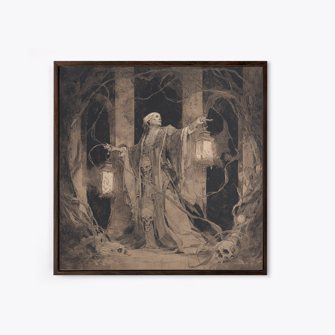 The Lantern Mage, Decadent Gothic Art, Square Wall Art, Macabre Wall Art, Canvas Print, Halloween Wall Art, Seasonal Home Decor