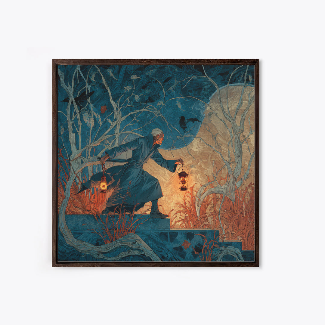 The Lantern Mage, Expressionist Gothic Art, Square Wall Art, Dark Halloween Decor, Canvas Print, Halloween Wall Art, Horror Wall Art