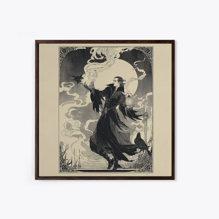 The Lantern Mage, Decadent Line Art, Square Wall Art, Macabre Wall Art, Canvas Print, Halloween Wall Art, Dark Fantasy Art