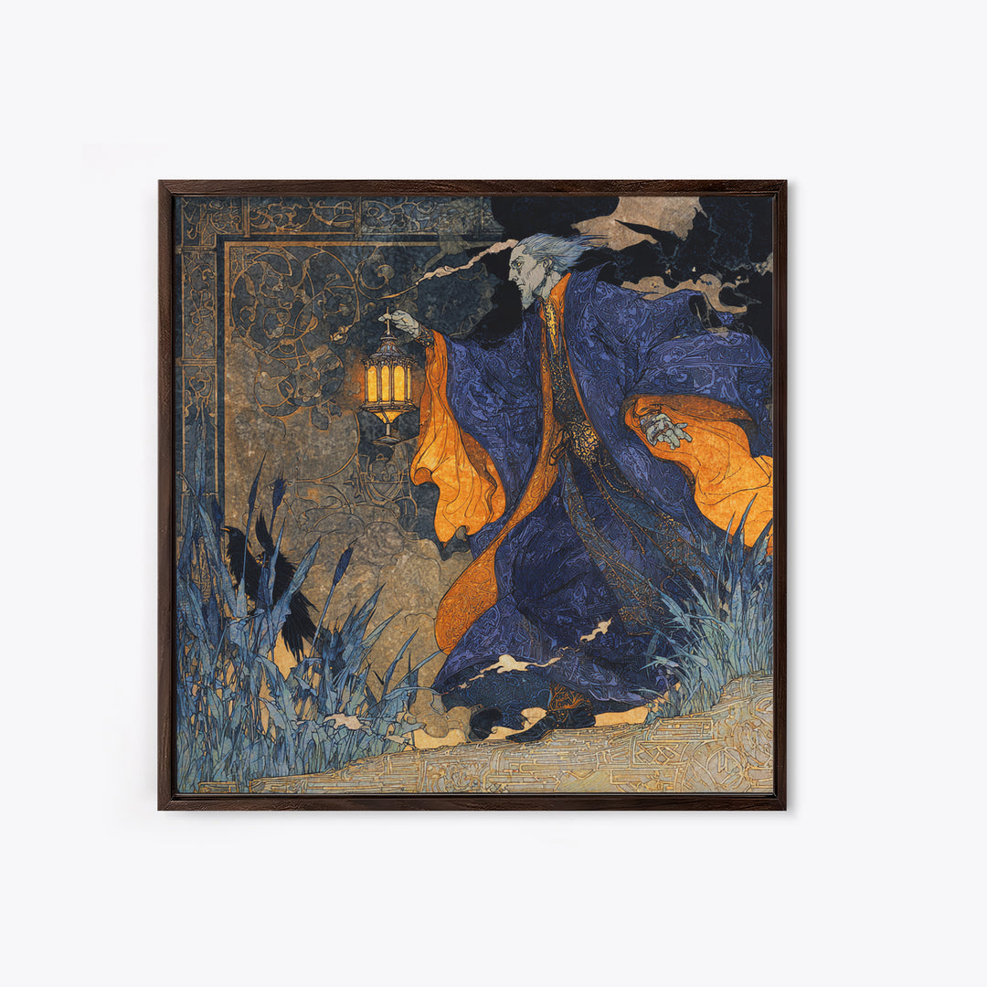 The Lantern Mage, Stained Glass Gothic Art, Square Wall Art, Dark Halloween Decor, Canvas Print, Halloween Wall Art, Gothic Home Decor